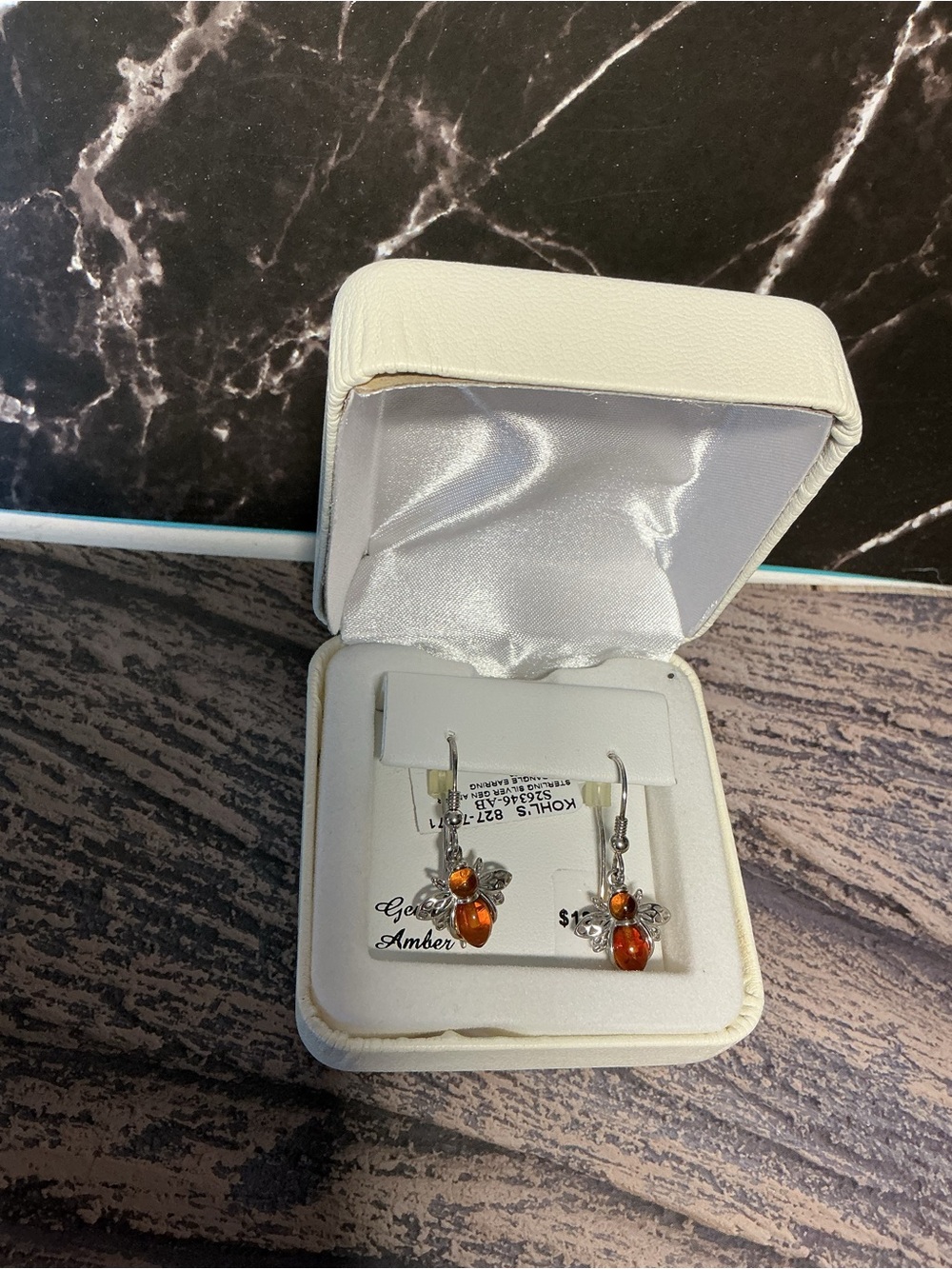 Kohls Sterling Silver & Genuine Amber Bee Earrings